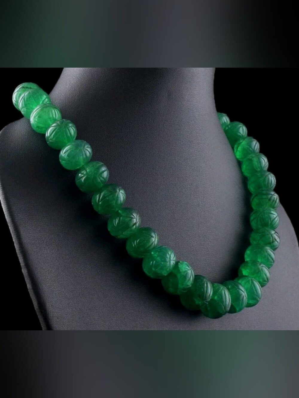 Green Carved Emerald Bead Necklace - Women Jewelry